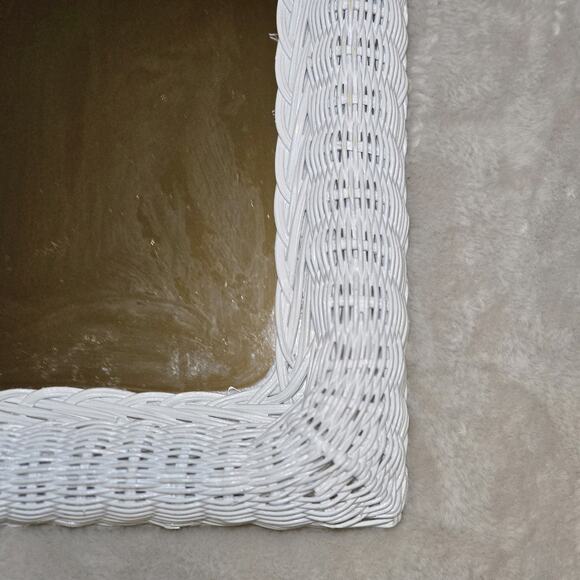 White Wicker Wall Mirror Coastal Cottage Farmhouse Boho Shabby Chic 18"x24" - Picture 2 of 14